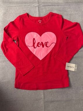NEW With Tags Carter's 4T, 3T & 2T Red Long Sleeve T-Shirt Pink Heart "love"